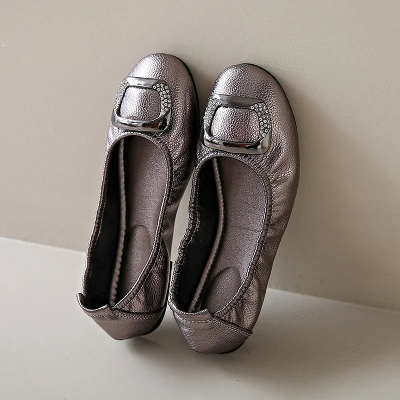 Comfort Slip-On Ladies Shoes New Leather Women Flats Round Toe Flat Shoes
