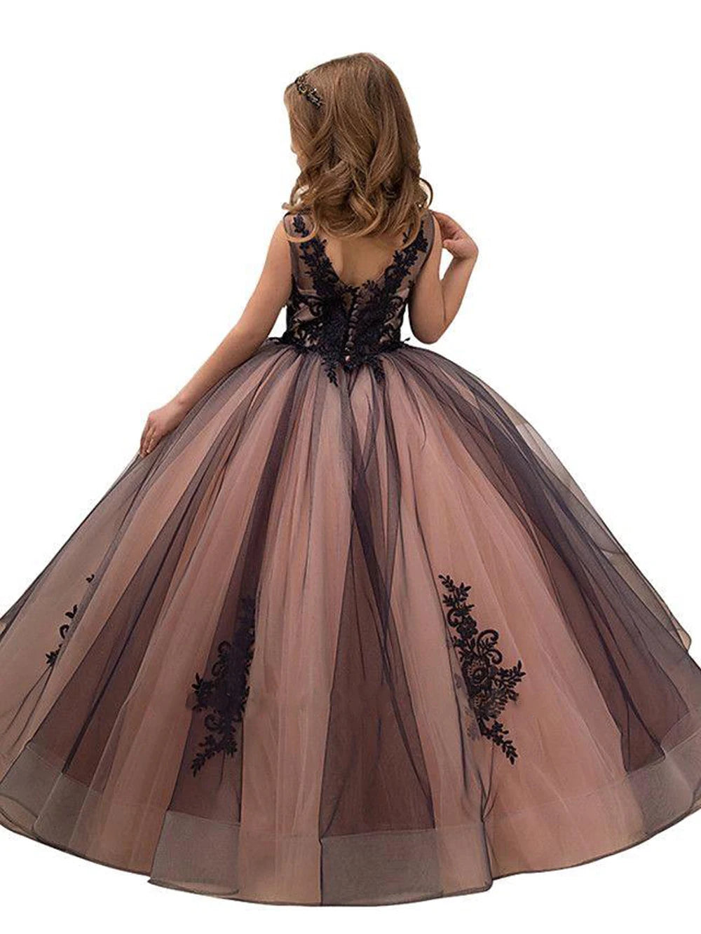 2024 Black Lace Flower Girl Dresses For Party Elegant Sleeveless Tulle V Neck Girls Pageant Princess Birthday Dress Natalia Home Fashion Natalia Home Fashion