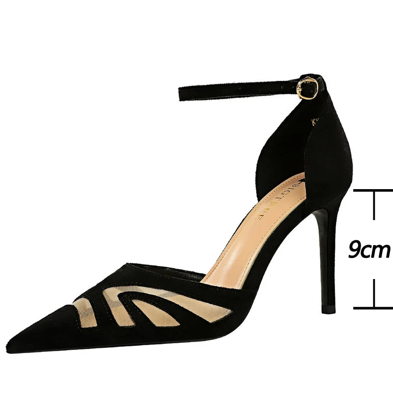 Mesh Hollow Women Sandals Fashion Suede High Heels Women Shoes Stiletto Sandals Woman Pumps