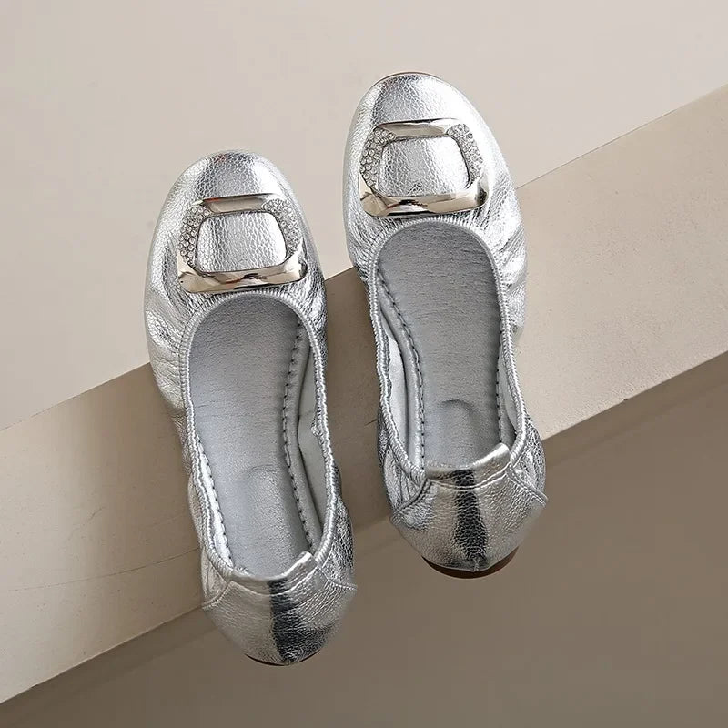 Comfort Slip-On Ladies Shoes New Leather Women Flats Round Toe Flat Shoes