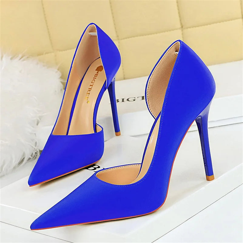 Women High Heels Blue Pumps Lady Wedding Evening Party Purple Peach Heels Silk Satin Nightclub Prom Dress Shoes