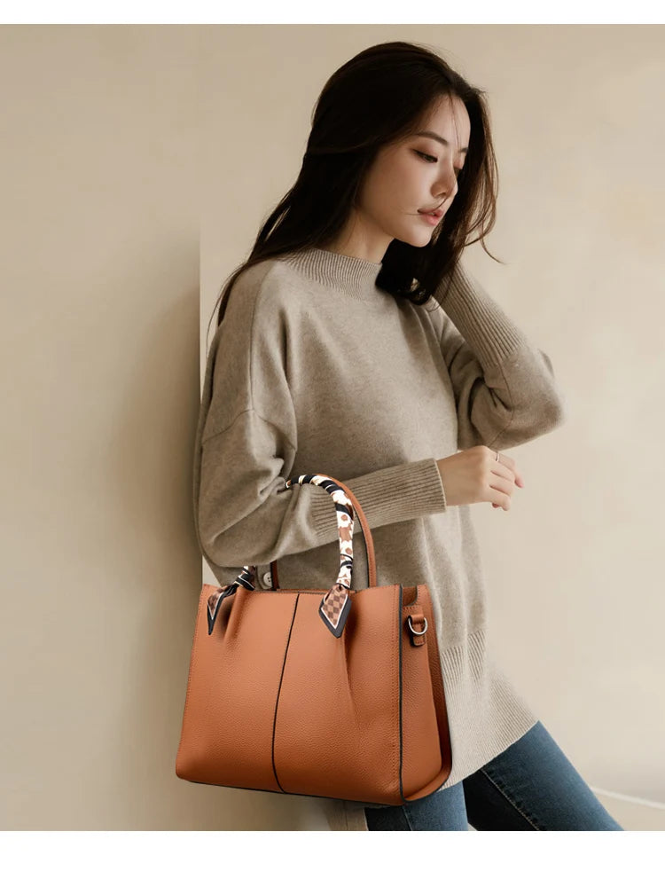 Genuine Leather Women Shoulder Crossbody Bag Large Capacity Soft Cowhide Handbag Ladies Tote Sac