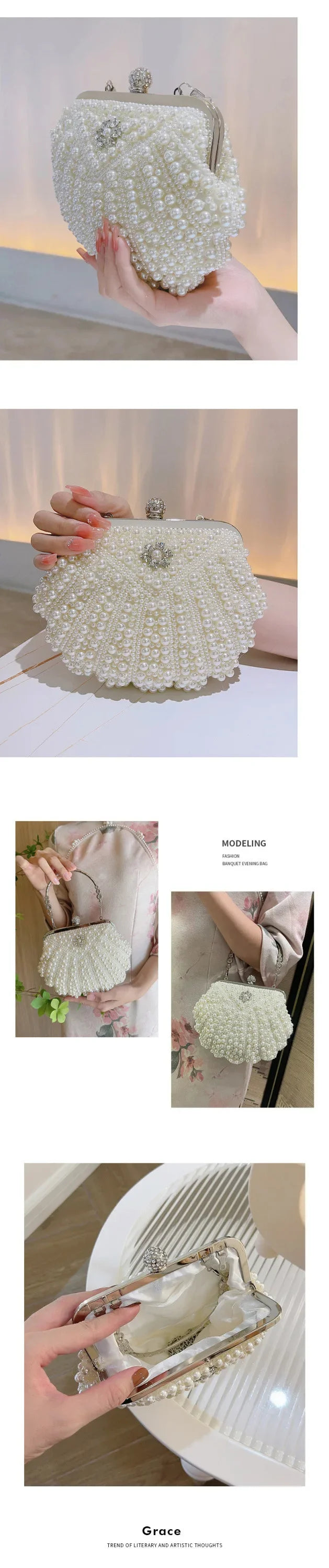 Pearl Handbag Women's Evening Dress Bag Ball Gown Diamond Clutch Bag Elegant Lady Purse