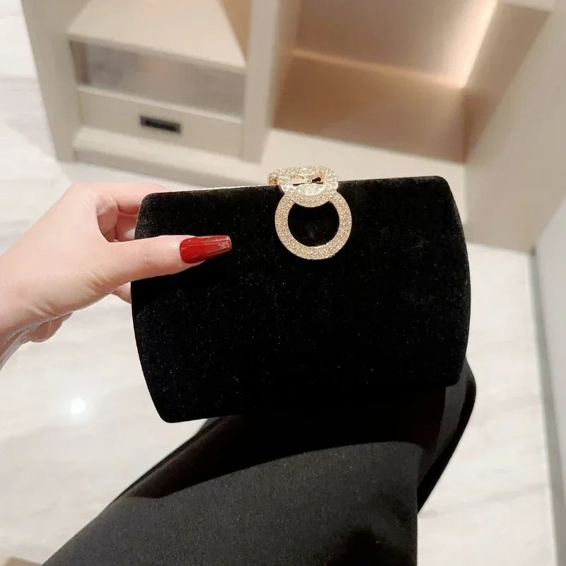 Ladies Velvet Box Dinner Bag Sparkly Rhinestone Decoration Banquet Bag Clutch Evening Dress Bag Party