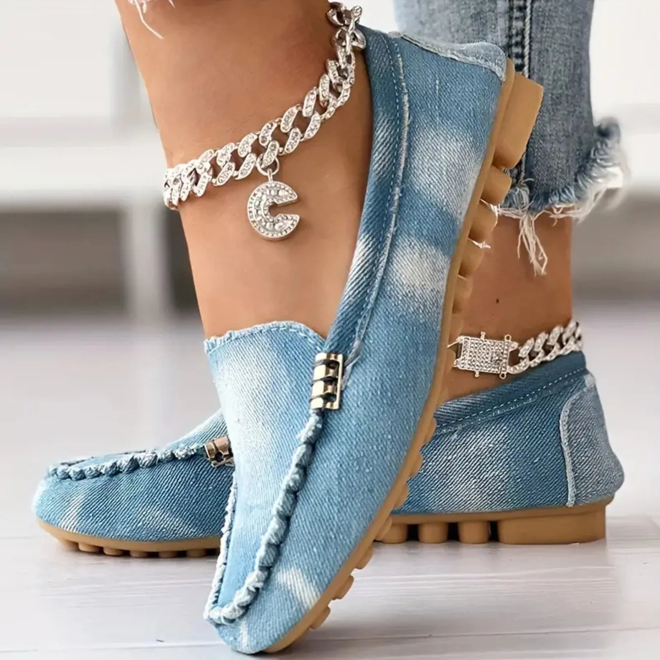 Women Flats Round Toe Thick Bottom Walking Flat Shoes Women New Casual Denim Shoes Spring Autumn Vintage Chunky Sneakers Women