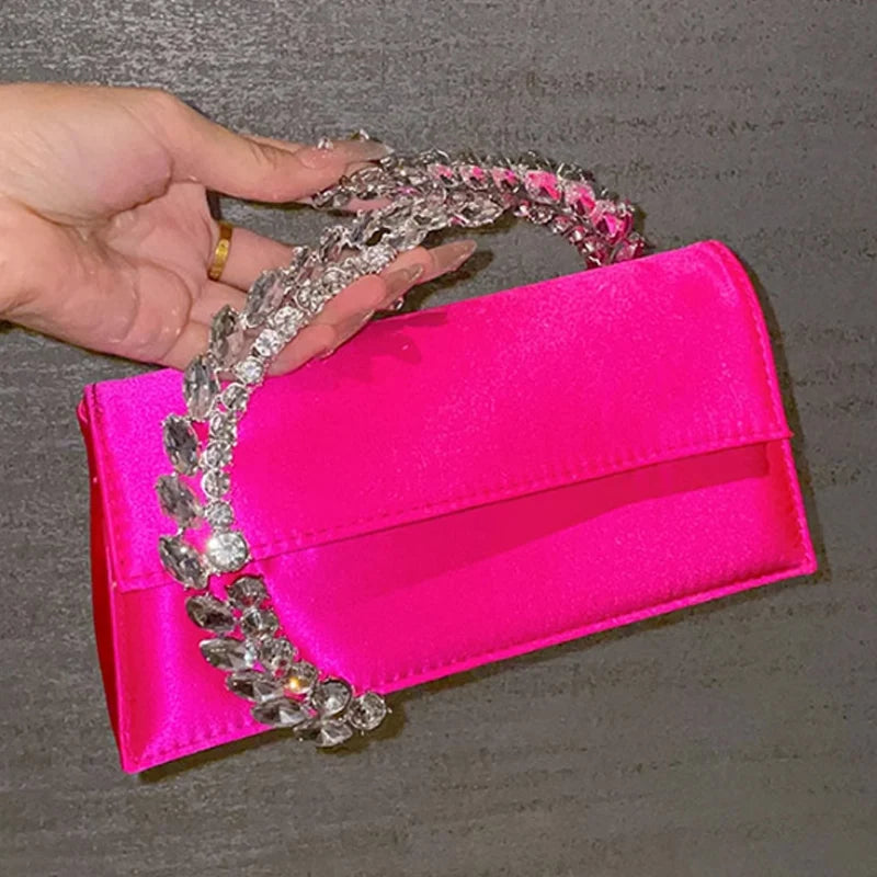 Luxury Diamond studded Banquet Bag Versatile Silk Satin Small Square Bag Luxury Sparkling Diamond Clutch Bag Crossbody Bag