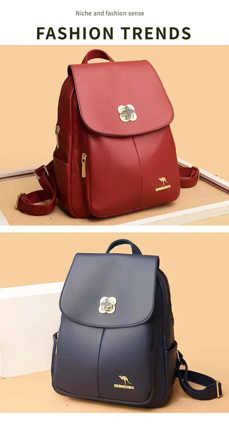 Soft Leather Dual-Shoulder Bag Student Backpack Travel Versatile Women's Bag