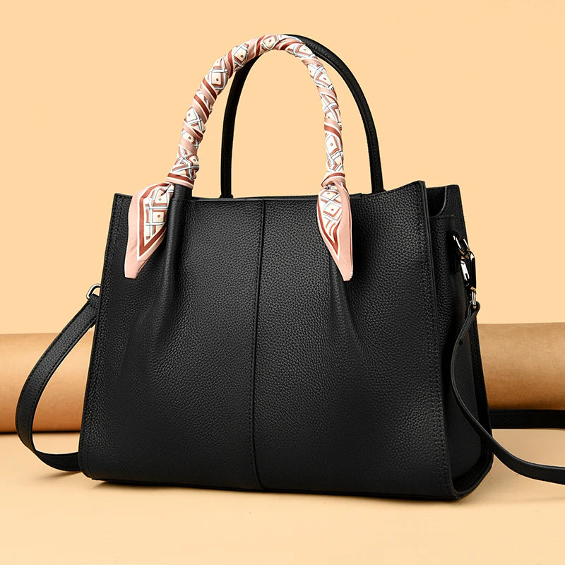 Genuine Leather Women Shoulder Crossbody Bag Large Capacity Soft Cowhide Handbag Ladies Tote Sac