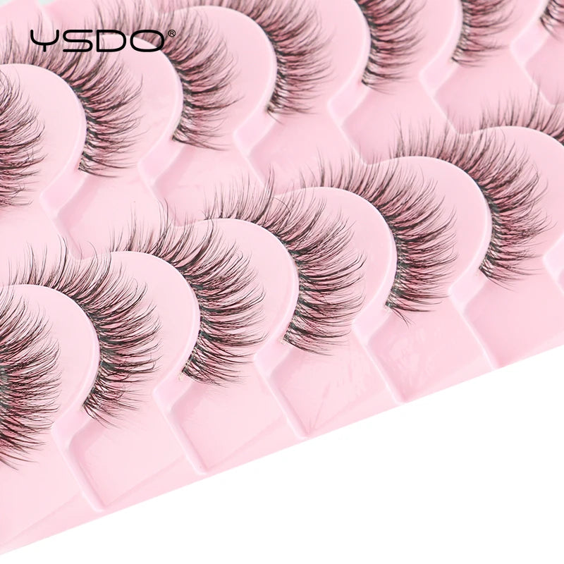 YSDO Natural Mink Eyelashes 3/6/10 Pairs Wispy Faux 3D Mink Lashes Short Fluffy Half False Eyelash Makeup Tools Cat Eye Lashes Natalia Home Fashion Natalia Home Fashion