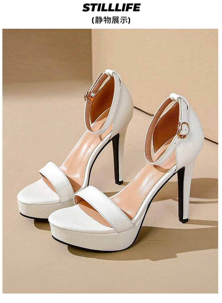Women's Sexy Open-Toe Sandals High Heels 12.5cm Platform Party Shoes White Wedding Club plus Size Supper Flash