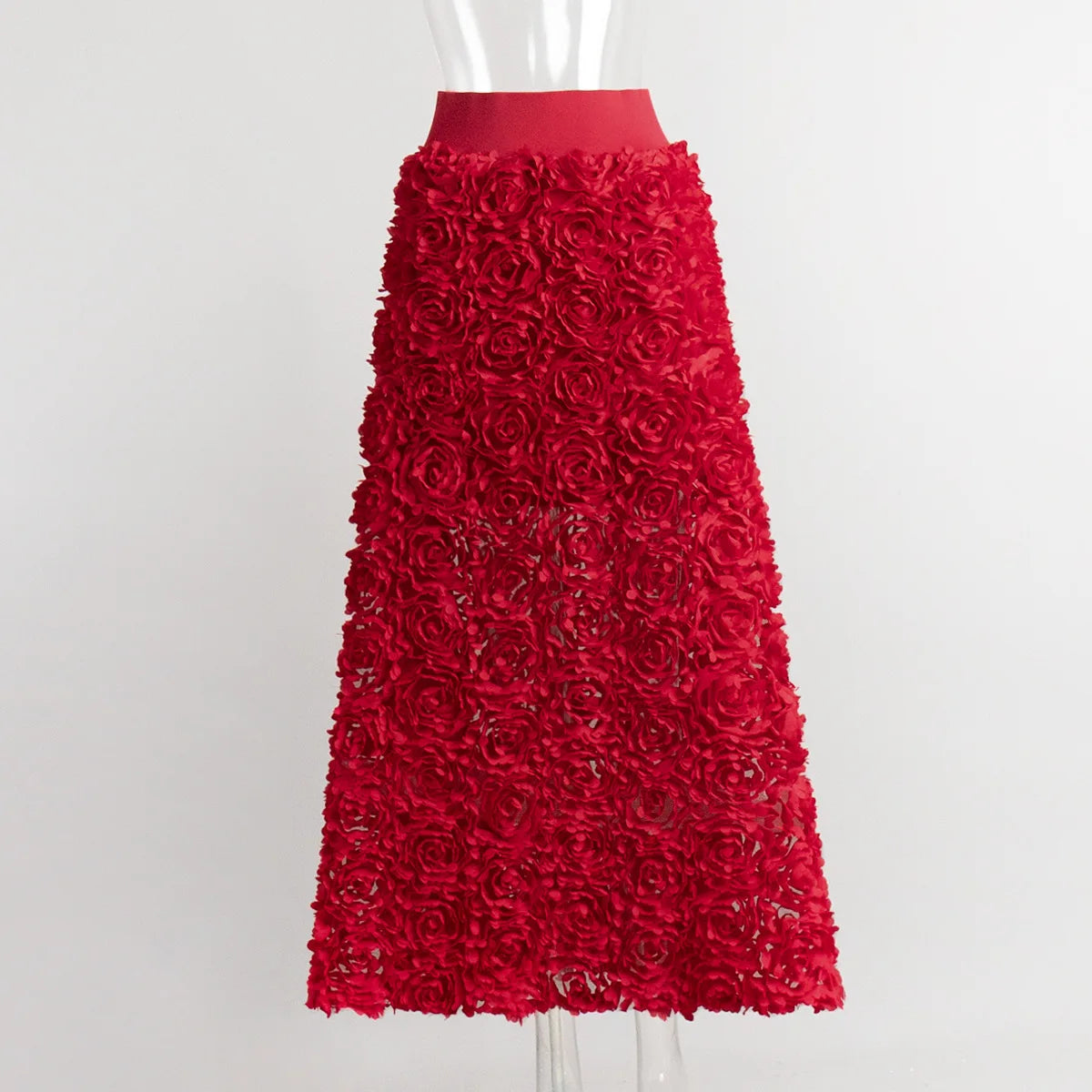 Original Light Luxury Evening Skirt Autumn Winter Women's Slim Fit Loose Warm Embroidered Petal Side Split Design Casual Skirt Natalia Home Fashion Red-L Natalia Home Fashion