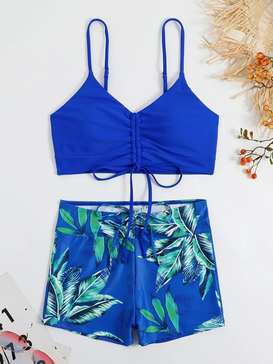Tie Dye Bikini Drawstring Swimsuit Women High Waist Shorts Swimwear Female Padded Bathing Suit Swimming Beachwear Summer