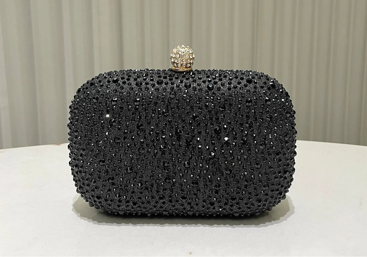 Women Rhinestone Purse Women's Round Box Shaped Evening Bags Elegant Formal Party Stylish Ladies Handbag Silver Clutch