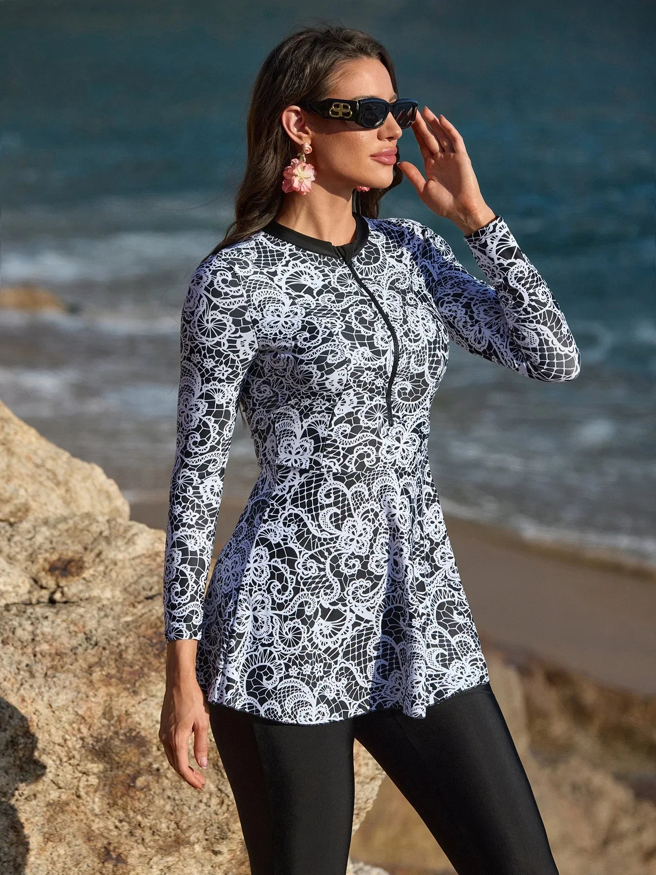 Plus Size Modest Burkini Femmes Muslim Islamic Swim Suit Swimwear Women Swimsuit Retro Style Pattern Design
