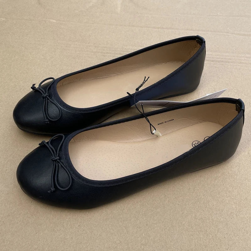 Fashion Flats Luxury Women Ballerinas Round Toe Bowtie Slip on Comfort Loafers Ladies Shoes