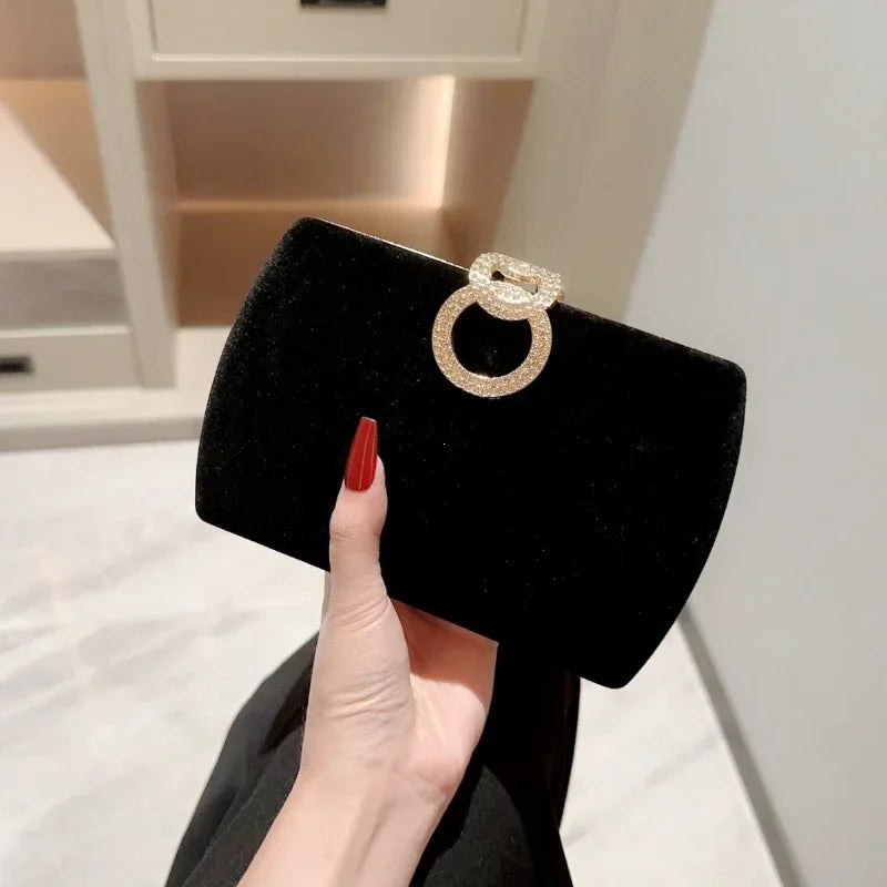 Ladies Velvet Box Dinner Bag Sparkly Rhinestone Decoration Banquet Bag Clutch Evening Dress Bag Party