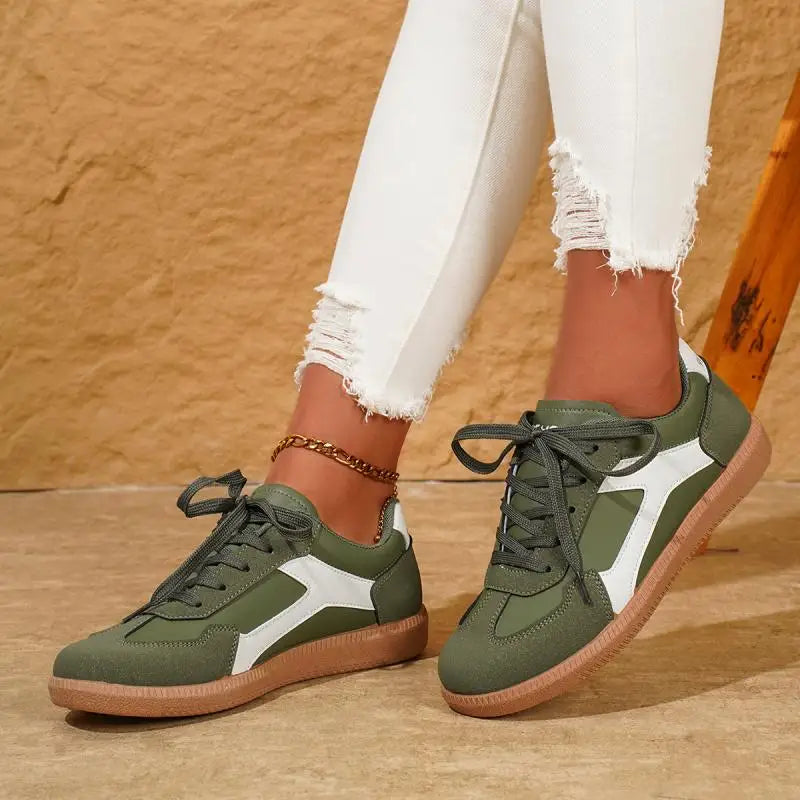 Women's Contrast Color Flat Sneakers Fashion Soft Sole Lace Up Walking Shoes Woman Lightweight Comfort Low Top Sneakers