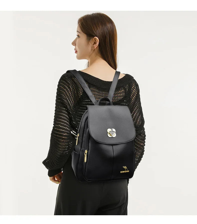 Soft Leather Dual-Shoulder Bag Student Backpack Travel Versatile Women's Bag