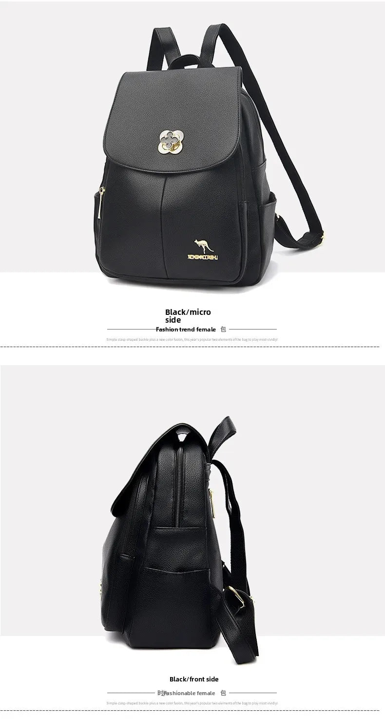 Soft Leather Dual-Shoulder Bag Student Backpack Travel Versatile Women's Bag