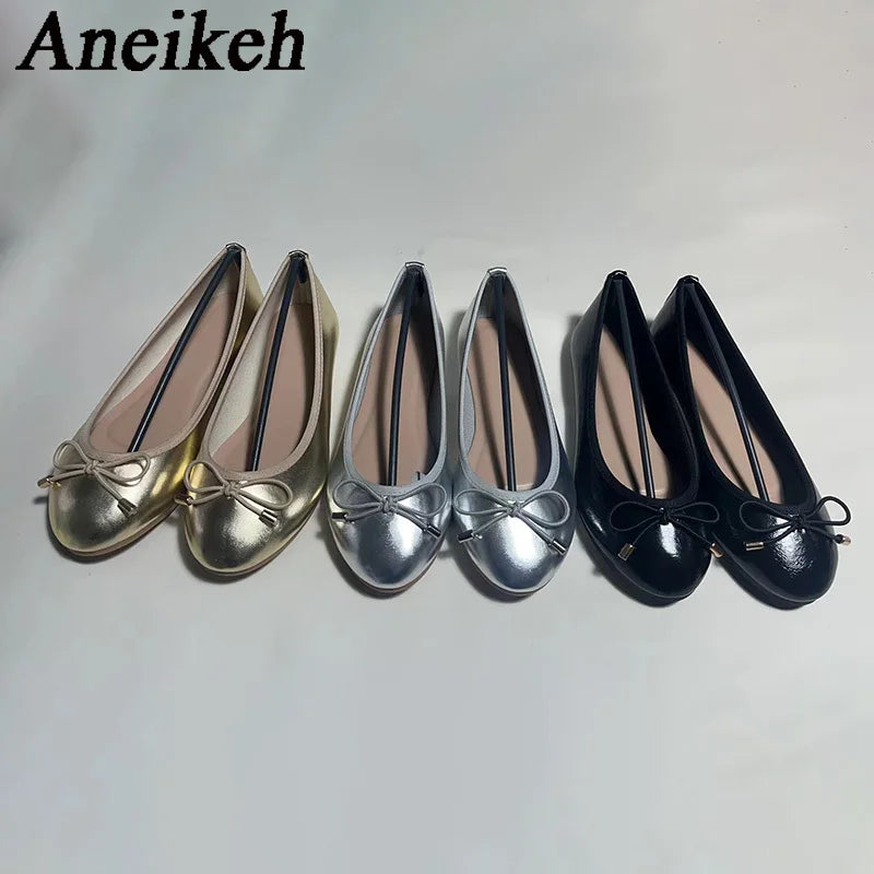 Fashion Flats Luxury Women Ballerinas Round Toe Bowtie Slip on Comfort Loafers Ladies Shoes