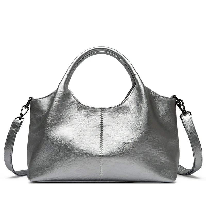 Fashionable Pure Color Basket Handbag Women's Commuter Bag Soft PU Leather Vintage Style Single Shoulder Bag with Internal Zipper
