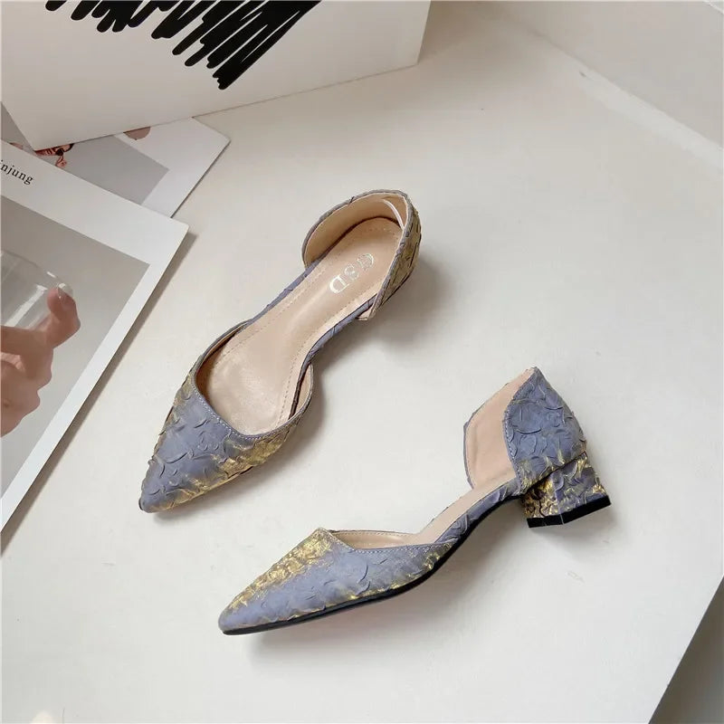 Fashionable Women's Shoes Summer Pointed Toe Low Heel Back Strap Sandals Clumsy Heel Elegant Colors