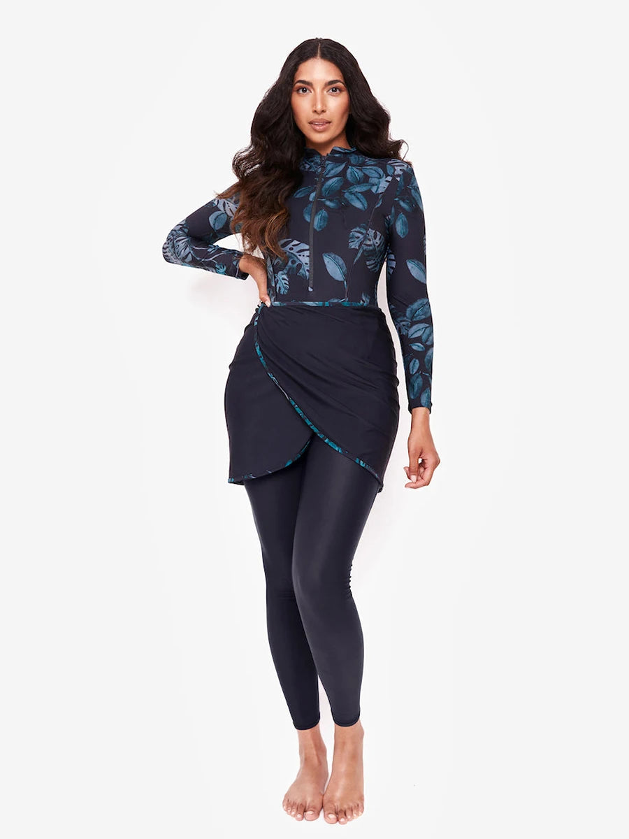 Muslim Swimwear Women Modest Patchwork Hijab Long Sleeves Sport Swimsuit 3pcs Islamic Burkinis Wear Bathing Suit