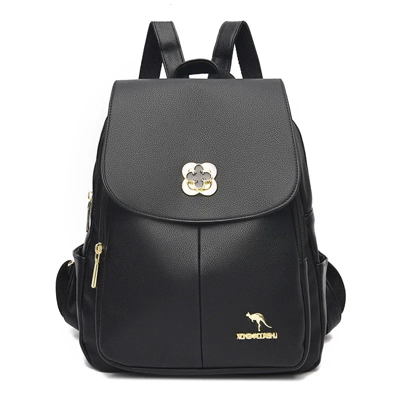 Soft Leather Dual-Shoulder Bag Student Backpack Travel Versatile Women's Bag