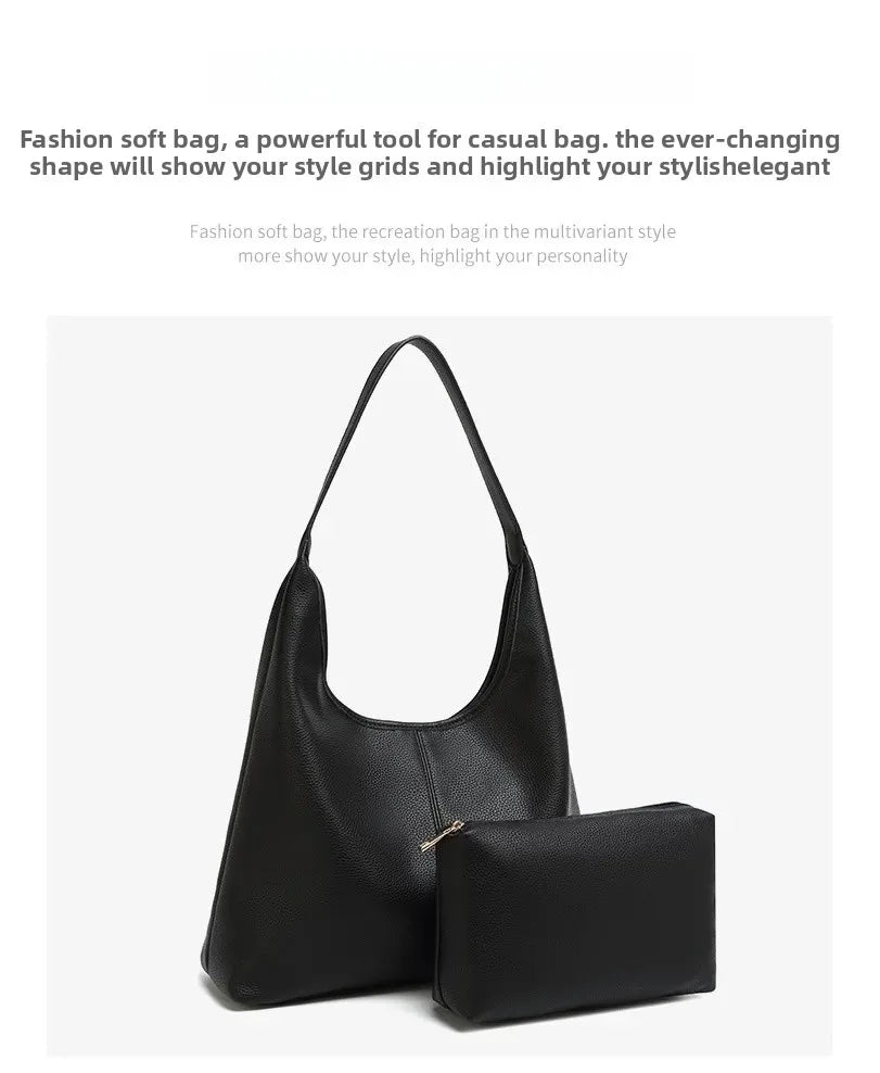 Retro Solid Color Large Capacity Women's Shoulder Bag Fashionable Versatile Niche Tote Bag Underarm Single Shoulder