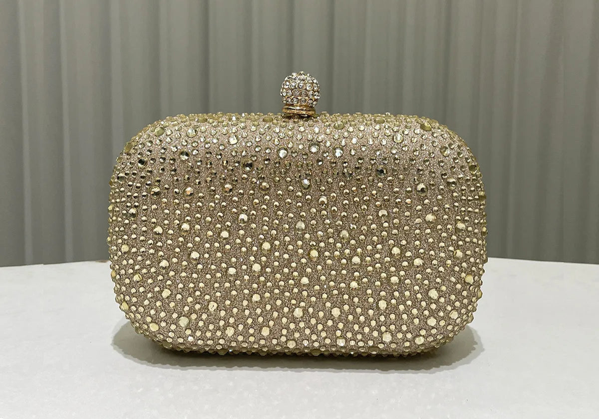 Women Rhinestone Purse Women's Round Box Shaped Evening Bags Elegant Formal Party Stylish Ladies Handbag Silver Clutch