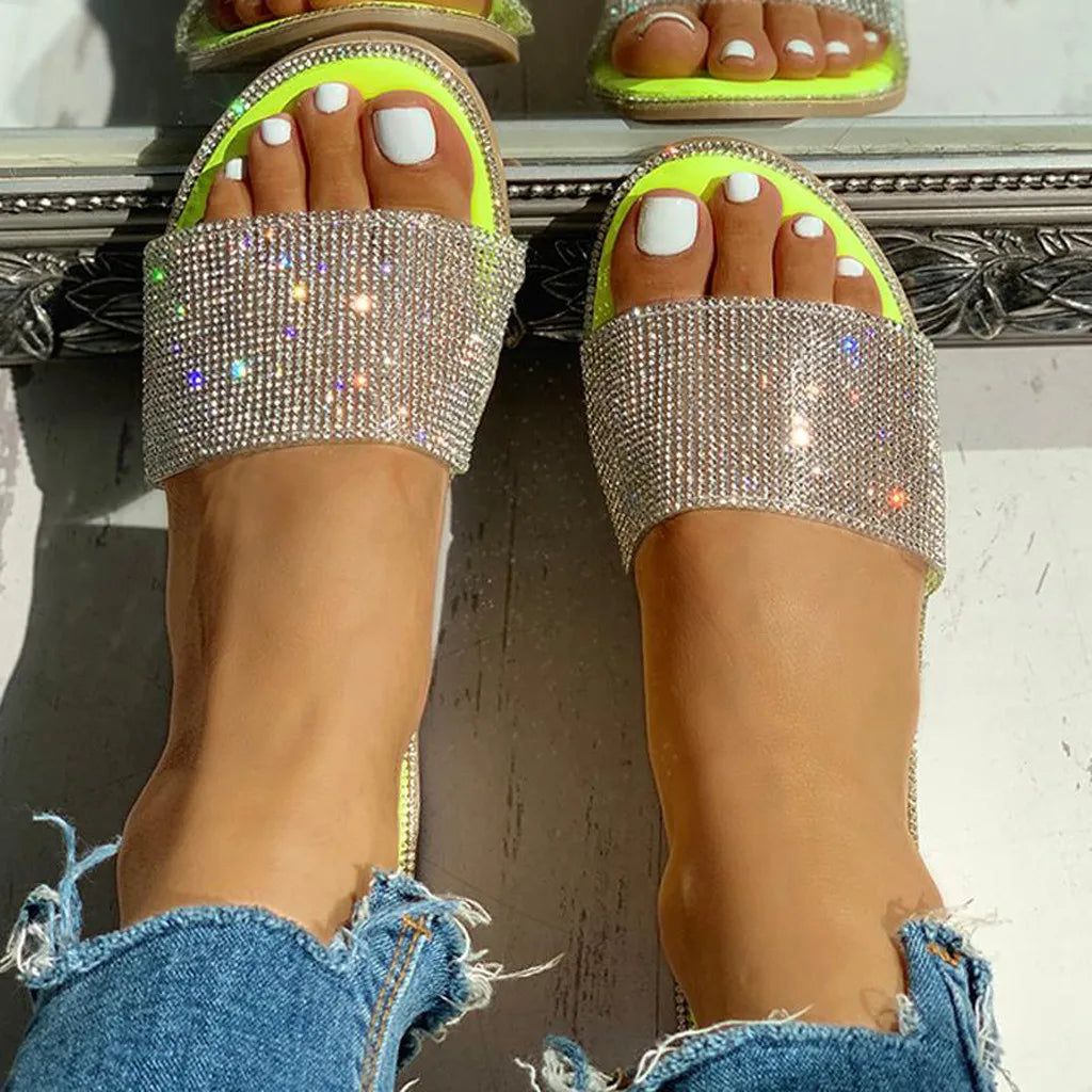 Slippers Roman Casual Women's Beach Flat Sandals Women Booties Slippers with Memory Foam Glittery