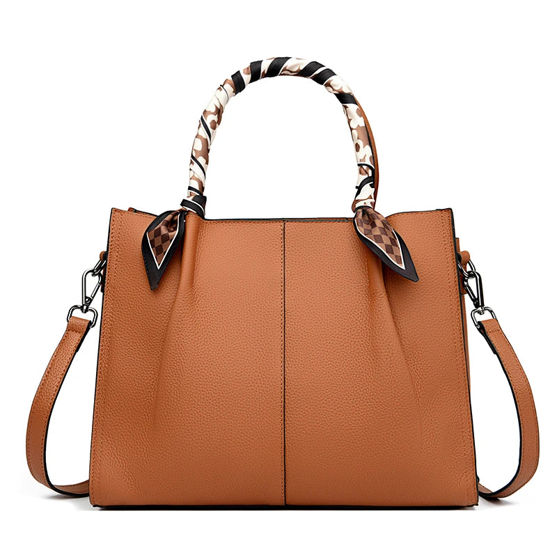 Genuine Leather Women Shoulder Crossbody Bag Large Capacity Soft Cowhide Handbag Ladies Tote Sac