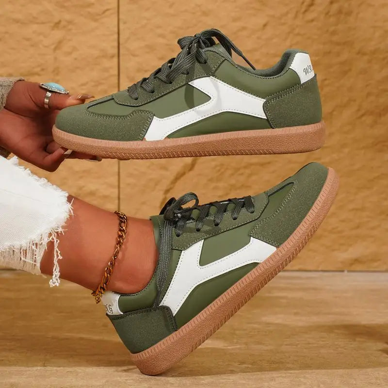 Women's Contrast Color Flat Sneakers Fashion Soft Sole Lace Up Walking Shoes Woman Lightweight Comfort Low Top Sneakers