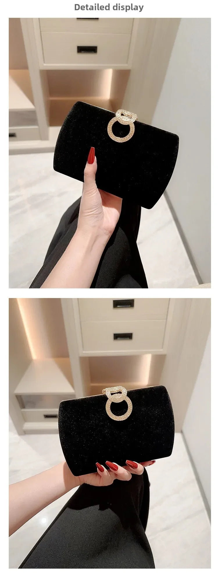 Ladies Velvet Box Dinner Bag Sparkly Rhinestone Decoration Banquet Bag Clutch Evening Dress Bag Party