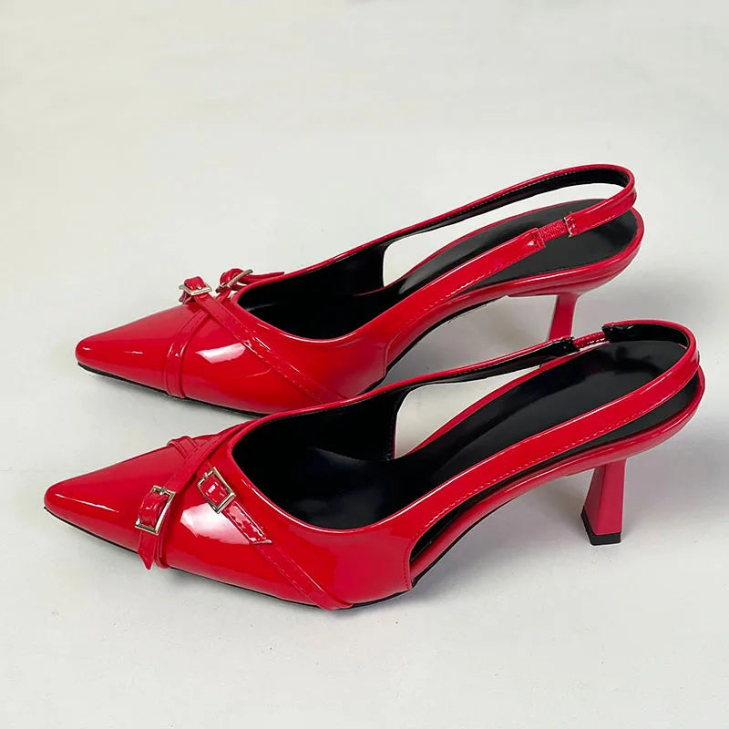 Elegant Women Thin Heels Pumps Shoes Female Slides Fashion Pointed Toe Ladies High Heels Sandals Shoes Natalia Home Fashion Red-42 Natalia Home Fashion