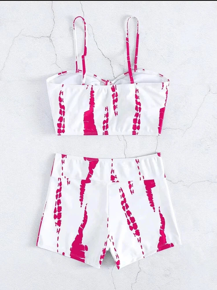 Tie Dye Bikini Drawstring Swimsuit Women High Waist Shorts Swimwear Female Padded Bathing Suit Swimming Beachwear Summer