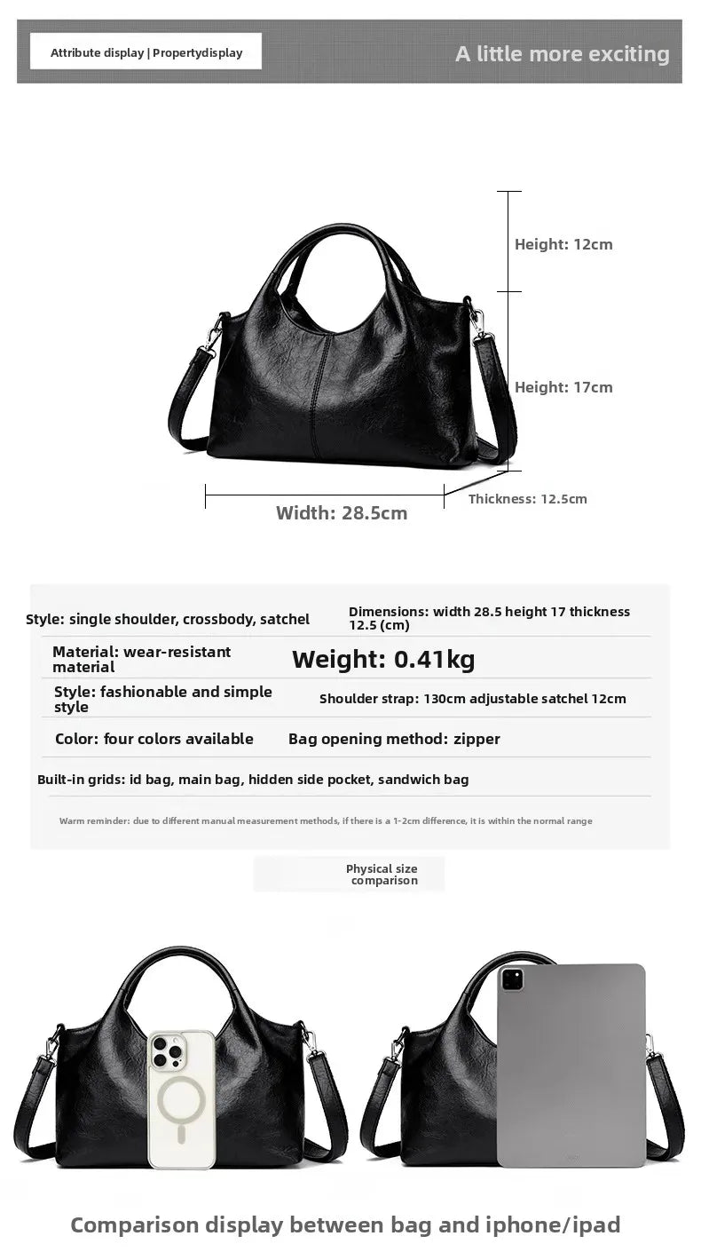 Fashionable Pure Color Basket Handbag Women's Commuter Bag Soft PU Leather Vintage Style Single Shoulder Bag with Internal Zipper