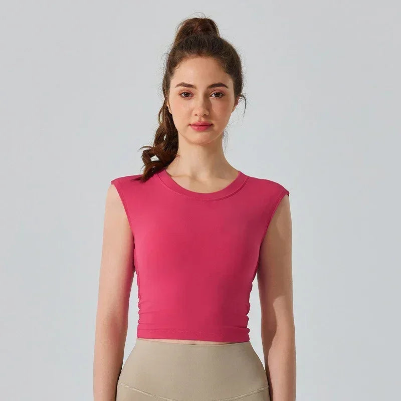 Sexy Backless Short-sleeved Summer Sports T-shirt Slim Waist Tank Top Fitness Vest with Fixed Chest Pad Yoga Clothes Natalia Home Fashion Red-XL Natalia Home Fashion