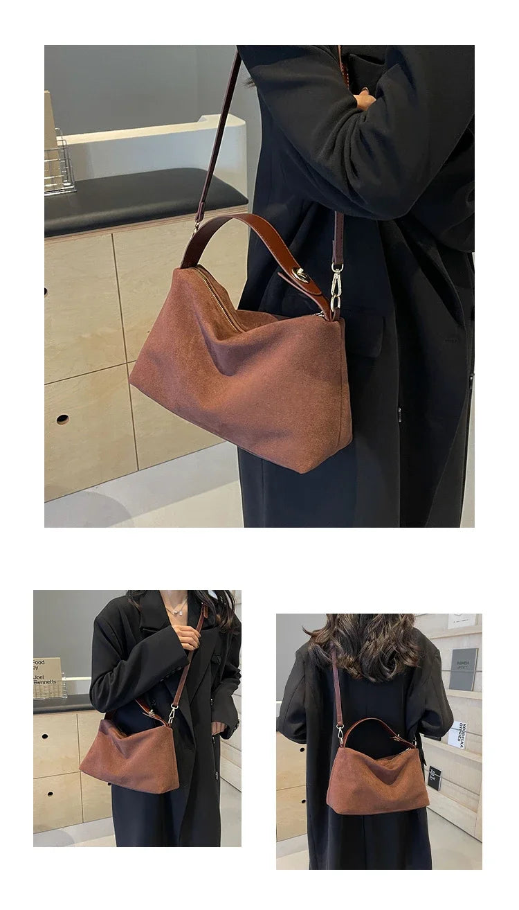 Retro Bag for Women's Textured Frosted Shoulder Bag with Large Capacity Crossbody Commuting Tote Bag