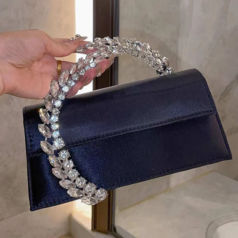 Luxury Diamond studded Banquet Bag Versatile Silk Satin Small Square Bag Luxury Sparkling Diamond Clutch Bag Crossbody Bag