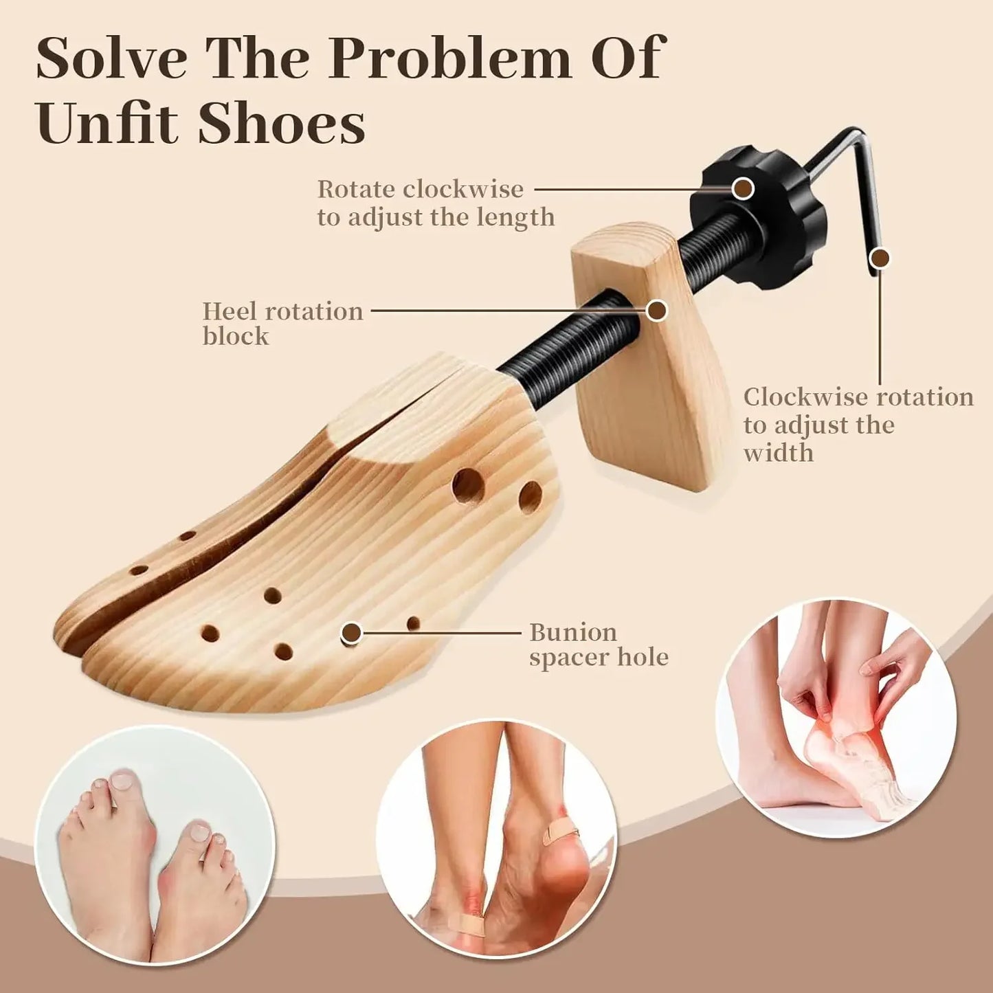 1/2 Pc Wooden Shoe Trees Adjustable Shoe Stretcher Expander Women Unisex Length Width shoes Extender Keeper Heels