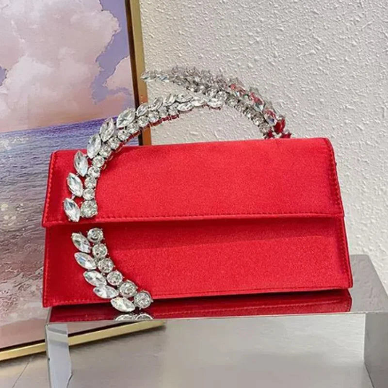 Luxury Diamond studded Banquet Bag Versatile Silk Satin Small Square Bag Luxury Sparkling Diamond Clutch Bag Crossbody Bag