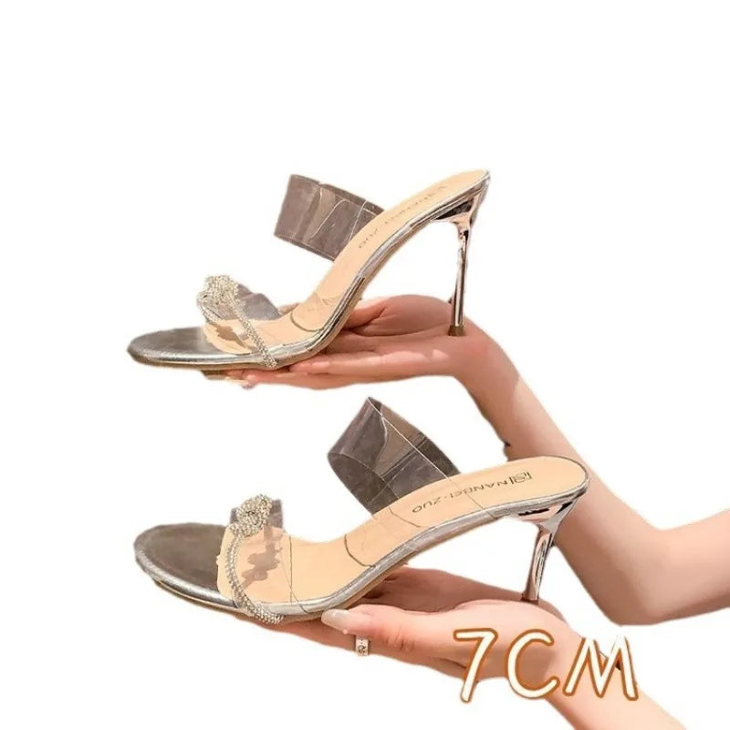 Women Sandals Sexy Crystal Gladiator Sandals Ankle Strap High Heels Hollow Out Party Shoes Closed Toe Stiletto Ladies Pumps
