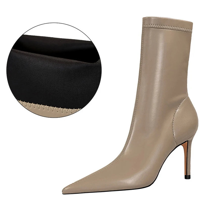Leather Boots Women Ankle Boots Autumn Winter Boots Women High Heels Short Boots Ladies Booties