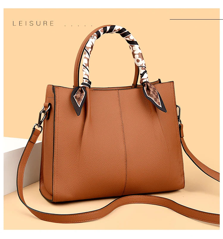 Genuine Leather Women Shoulder Crossbody Bag Large Capacity Soft Cowhide Handbag Ladies Tote Sac
