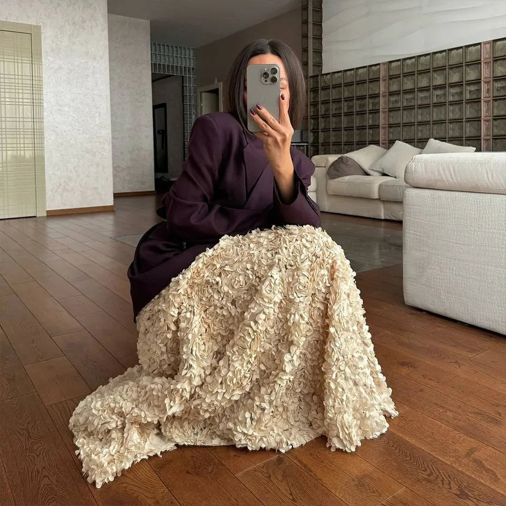 Original Light Luxury Evening Skirt Autumn Winter Women's Slim Fit Loose Warm Embroidered Petal Side Split Design Casual Skirt Natalia Home Fashion Natalia Home Fashion