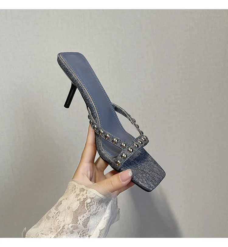 Women Shoes Modern Slippers Metal Rivet Designer Summer Party Shoes Women Mules Slides