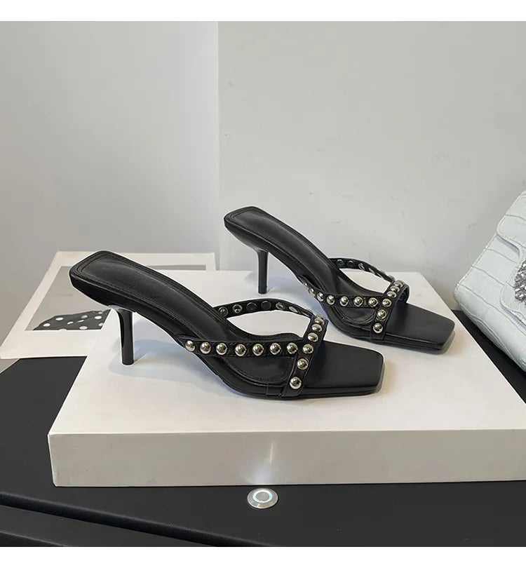 Women Shoes Modern Slippers Metal Rivet Designer Summer Party Shoes Women Mules Slides