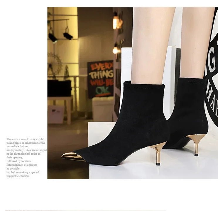 High Heels Women Ankle Boots Sexy Pointed Toe Leather Shoes Women Party Boots Dress Chelsea Boots