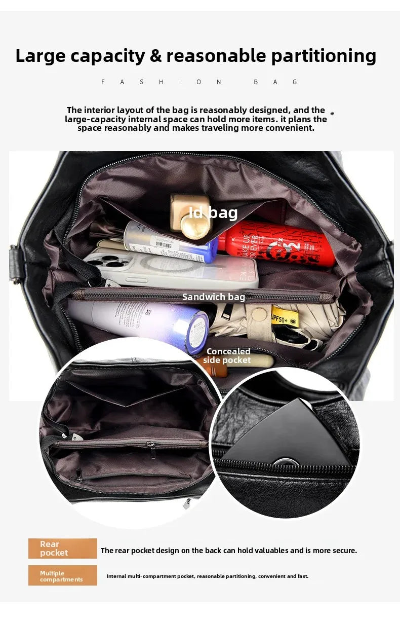 Fashionable Pure Color Basket Handbag Women's Commuter Bag Soft PU Leather Vintage Style Single Shoulder Bag with Internal Zipper